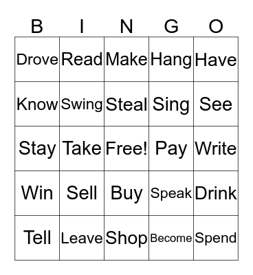 Past Tense Verbs Bingo Card