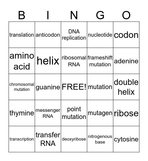 Ch. 11 Vocabulary Bingo Card
