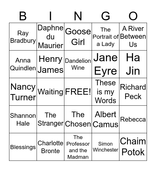 Book Group Bingo Card