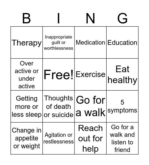 Depression Unit  Bingo Card