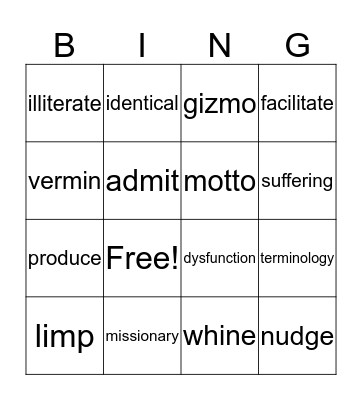 Vocabulary Bingo Card