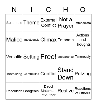 English Bingo Card