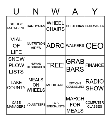 LCCOA UNITED WAY BINGO Card