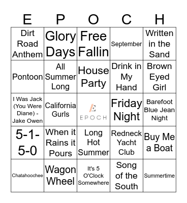 Lake Tunes Bingo Card