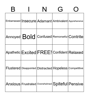 Feelings BINGO Card