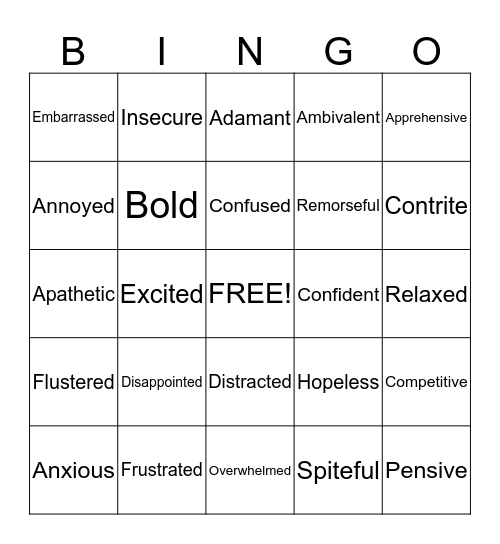 Feelings BINGO Card