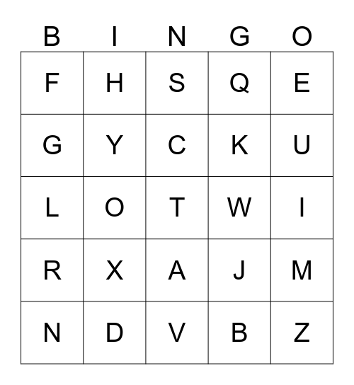 CAPITAL LETTERS Bingo Card