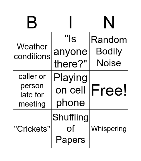 Meeting Bingo Card