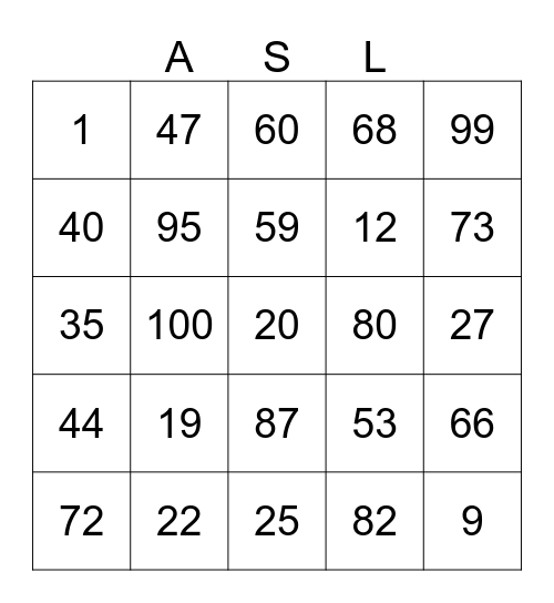 ASL Club Game Day! Bingo Card