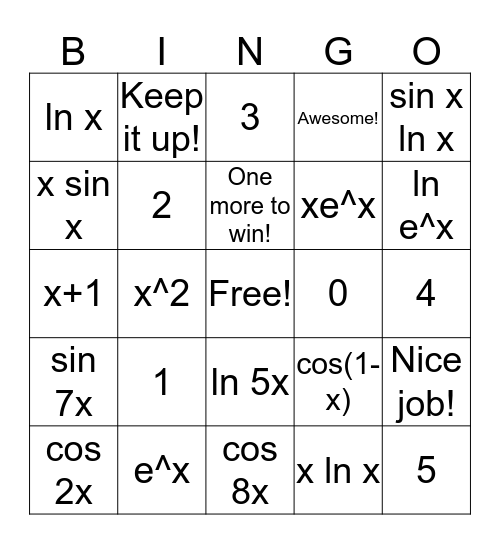 differentiation Bingo Card