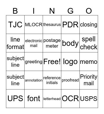 Written Communication Bingo Card
