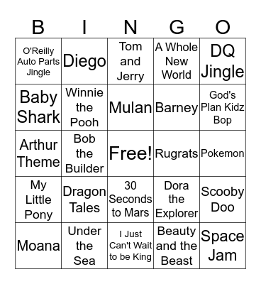 Songs Bingo Card