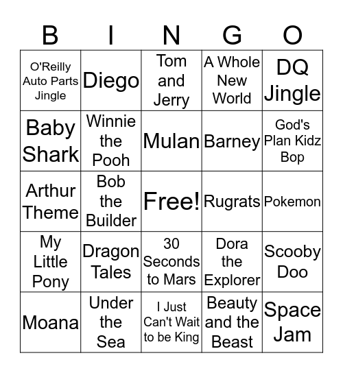 Songs Bingo Card