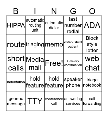 Telephone and mailing procedures Bingo Card