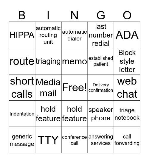 Telephone and mailing procedures Bingo Card