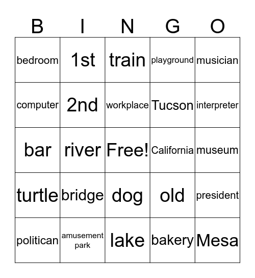 Unit 3 Vocabulary Bingo Card