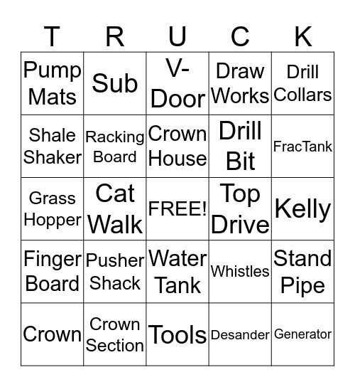 Rig Chasers, LLC Bingo Card