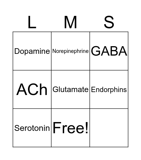 Neurotransmitter Review Bingo Card