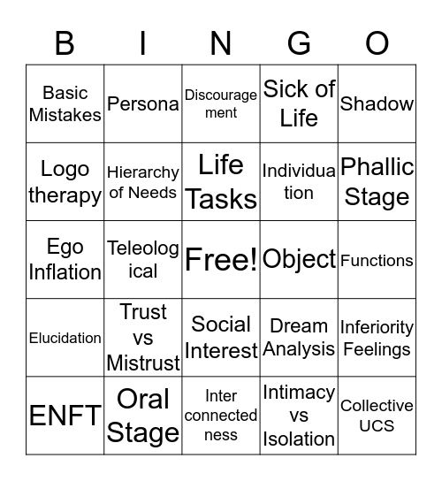 Analytic / Existential Bingo Card