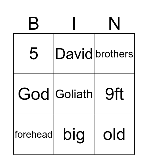 David and Goliath Bingo Card