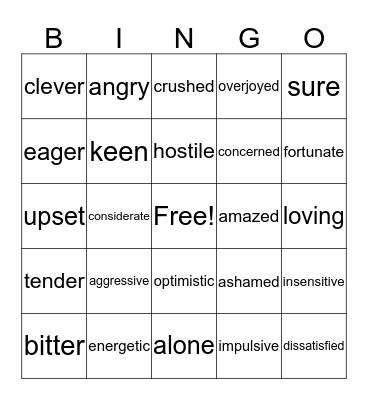Expand my Feelings Vocabulary Bingo Card