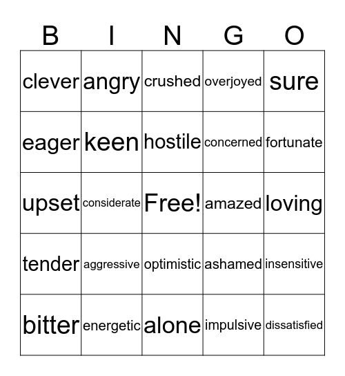 Expand my Feelings Vocabulary Bingo Card