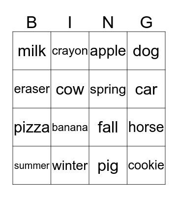 Vocabulary Bingo Card