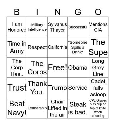 Thayer Award Dinner Bingo Card