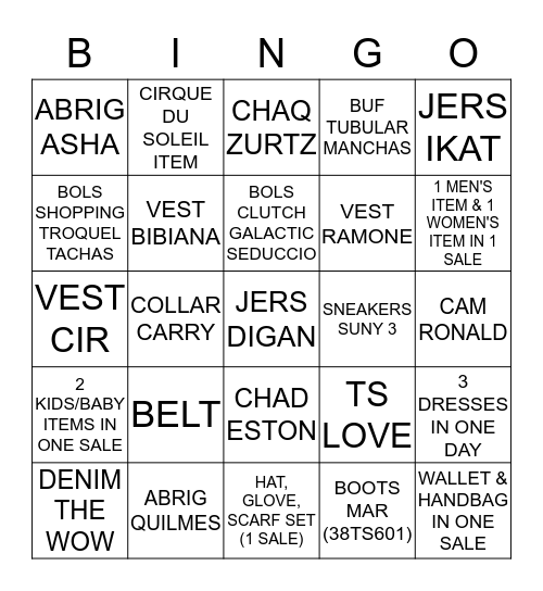 Dshop Bingo Card