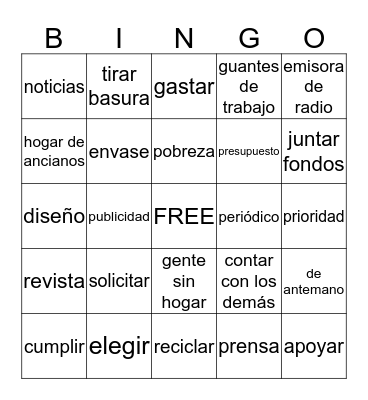 Spanish 3, Unidad 2.1 Bingo Card