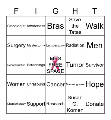 MPS BREAST CANCER AWARENESS Bingo Card