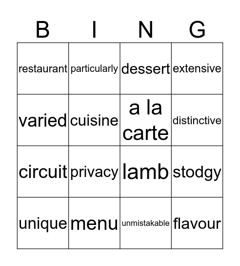 Silent Bingo Card