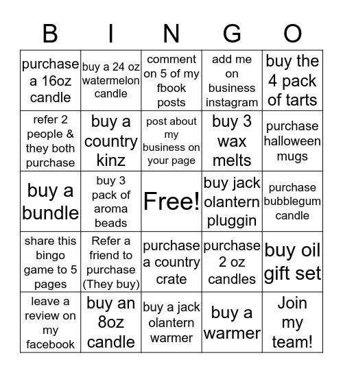 Candle Scent Bingo Card