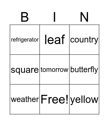 ㄴ vocabulary Bingo Card