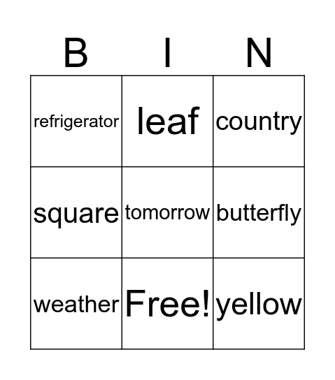 ㄴ vocabulary Bingo Card