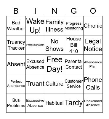 Truancy Bingo Card