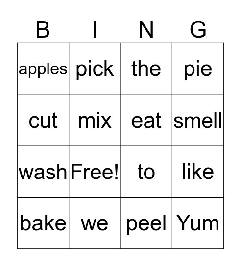 Apple Pie Bingo Card