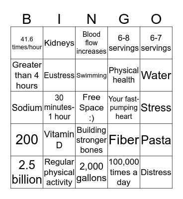 Healthy Bingo Card