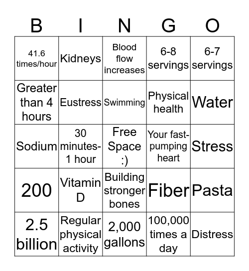 Healthy Bingo Card