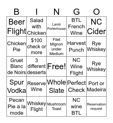 Tavern Server Bingo Card