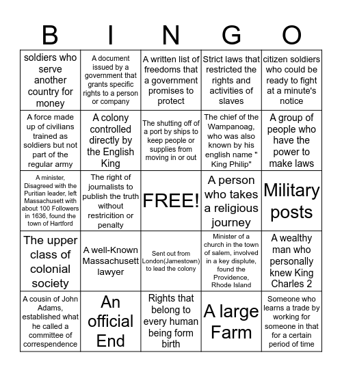 Chapter 5  Bingo Card