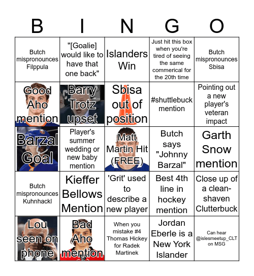 Islanders Bingo Card