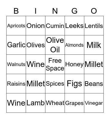 Foods of the Bible Bingo Card