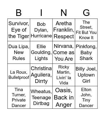 Music Bingo Card