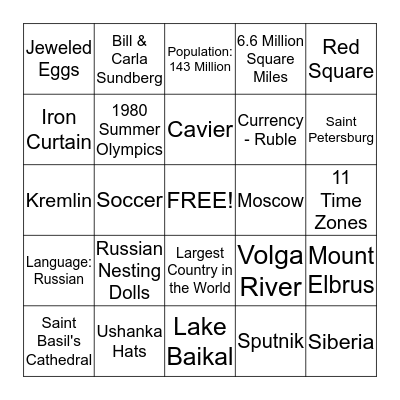 Russian Bingo Card