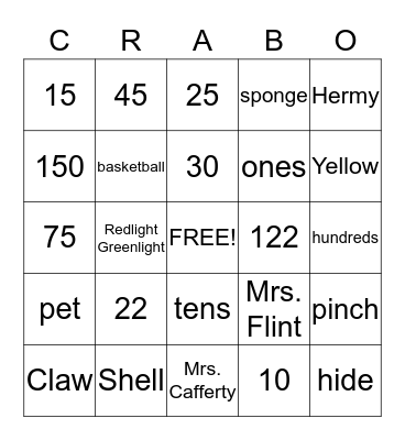 Math and Hermit Crabs! Bingo Card