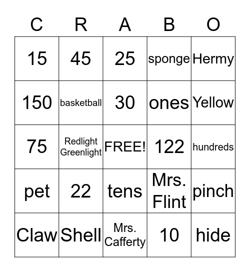 Math and Hermit Crabs! Bingo Card