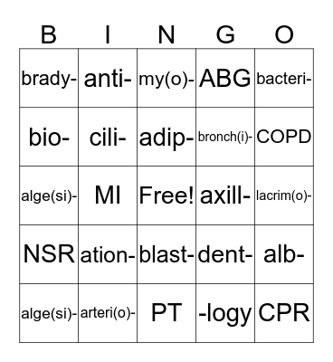 Medical  Bingo Card