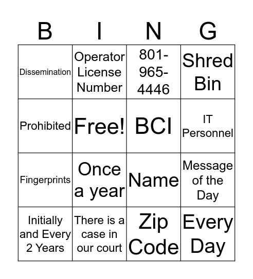 UCJIS USER TEST 2018 Bingo Card