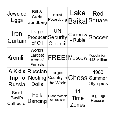 Russian Bingo Card